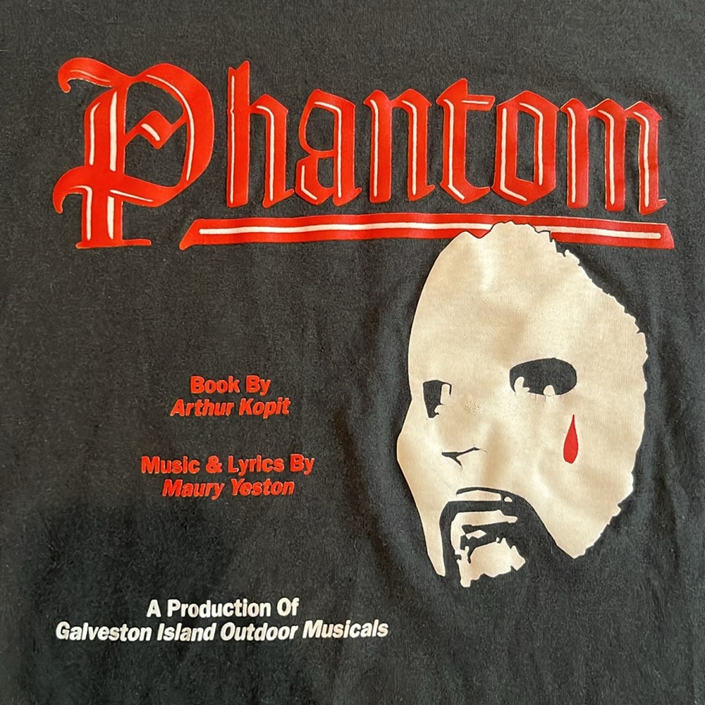 Vintage 90s Mens L Phantom The Musical Maury Yetson Short Sleeve T Shirt Black